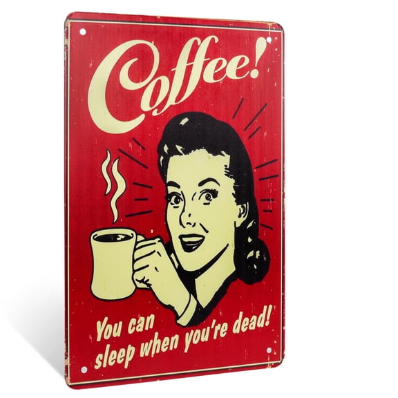 Funny Coffee You Can Sleep When You're Dead Metal Wall Sign Retro Cafe Shop Art Home Kitchen Decor
