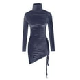 thumbnail image 4 of Blczomt Gray Womens Dresses 2025 Ruched Mini Long Sleeve Bodycon Mock Neck Sexy Club Dresses, 4 of 6