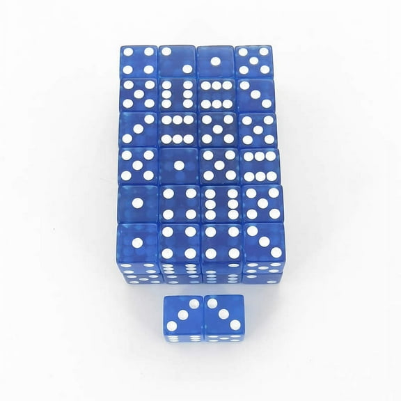 Blue Transparent Dice with White Pips Square Corners D6 16mm (5/8in) Set of 50 Wondertrail