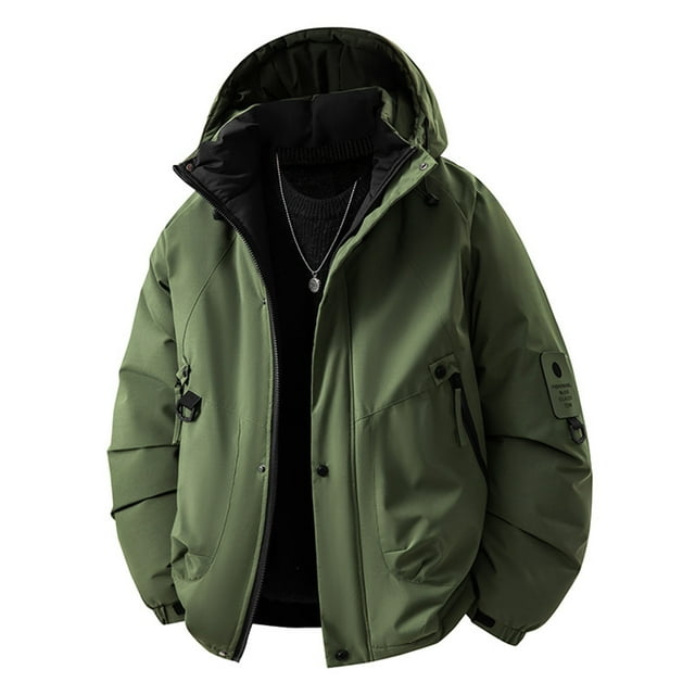WRKEKC Manteau Imperméable Isolé pour Homme, Manteau d'Hiver Lourd à Capuche avec Capuche Ajustable, Manches Longues et Poches Sécurisées pour Protection Extérieure contre la Pluie et la Neige, Vert Armée 3TG