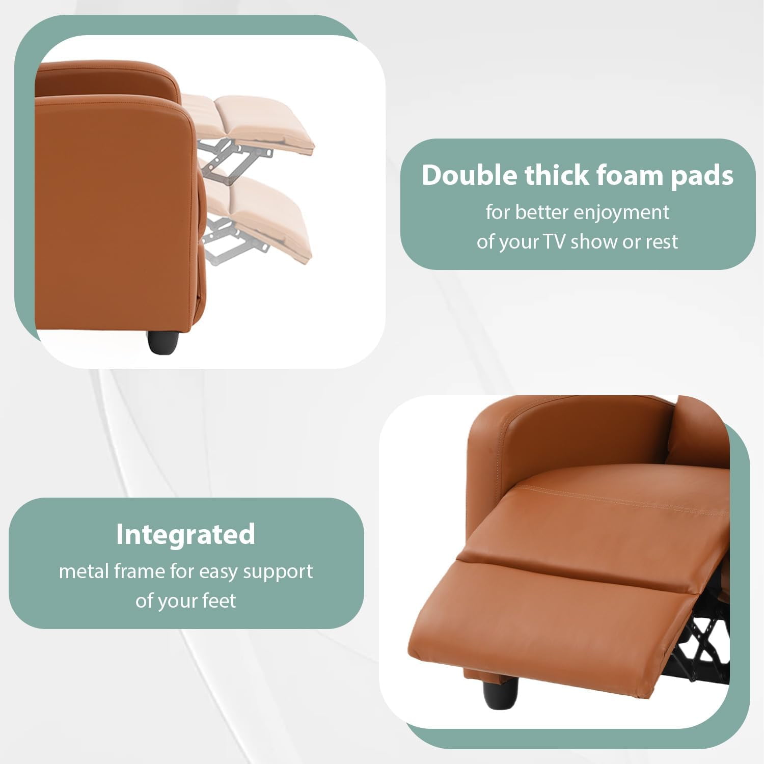 Recliner Chair Padded Seat Pu Leather Reclining Chairs for Living Room Adjustable Single Sofa with Footrest Home Theater Seating Modern Lazy Boy Recliner Sofa Reading Chair, Tan