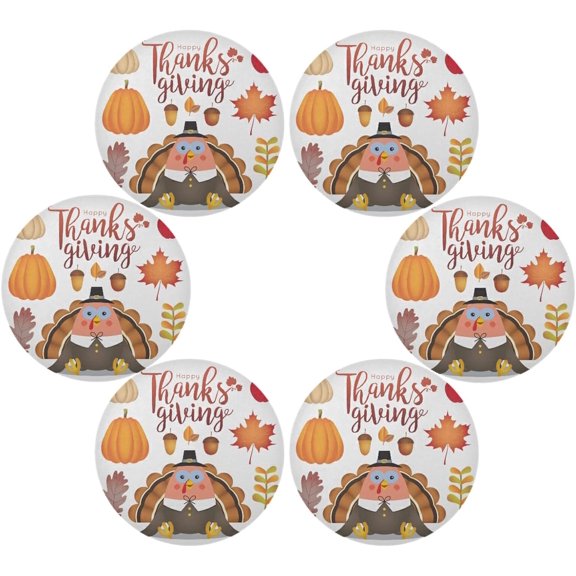 SKYSONIC Thanksgiving Turkey Round Placemats for Dining Table Non-Slip Heat-Resistant Polyester Table Mats Set of 6 Washable Table Mats for Kitchen Dining Table Decoration