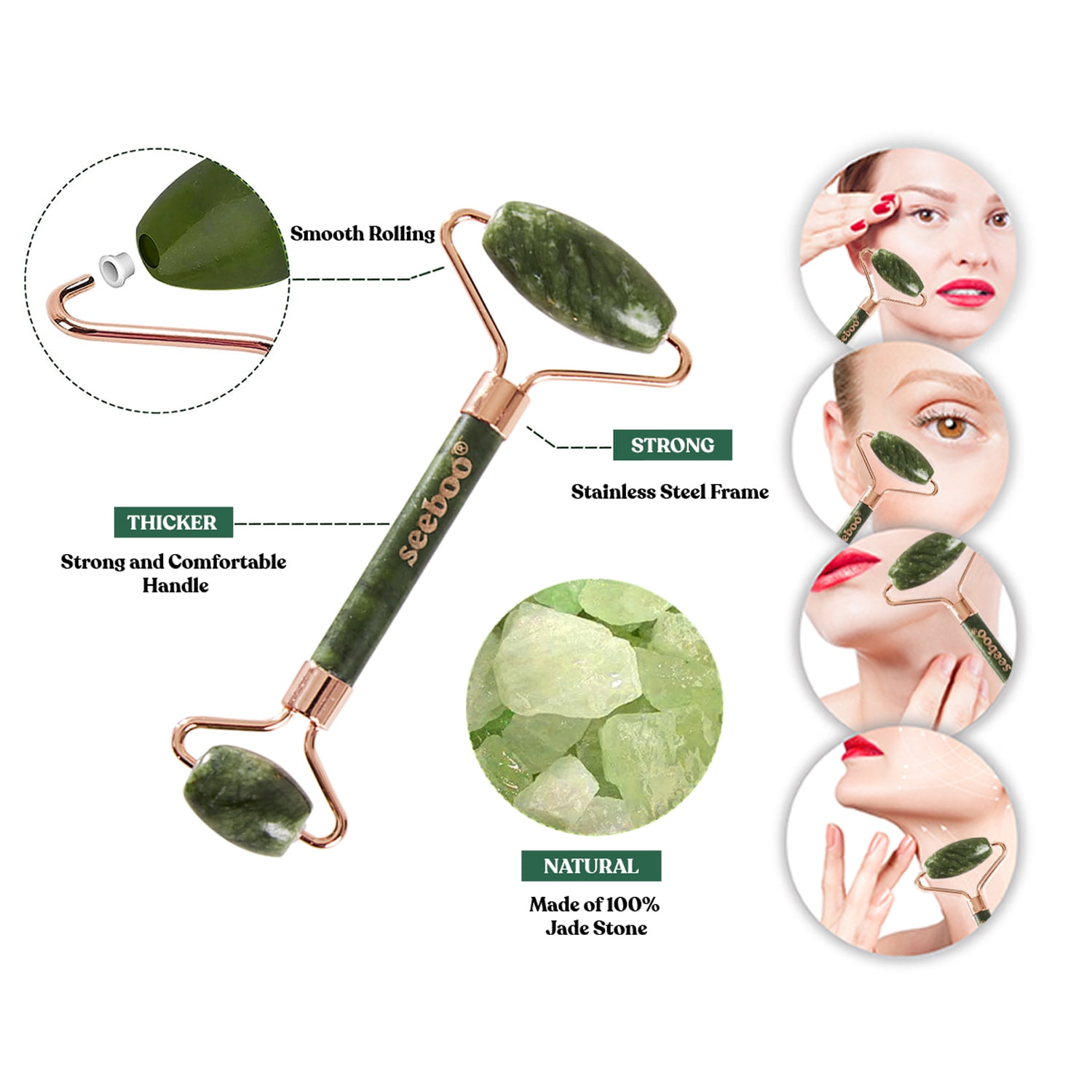 Anti Aging Jade Roller And Gua Sha Set Beautiful Skin | Anti-Aging Massager Tool Double head Facial Roller For Face, Eye, Neck - Body Muscle Relaxing Relieve Wrinkles