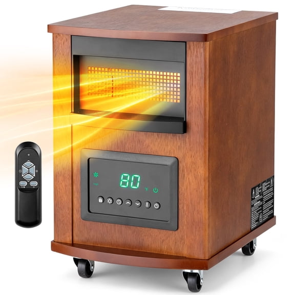 Ktaxon Electric Space Heater with Remote Control, 1500W Portable Quartz Infrared Heaters with Wheels, 12H Timer, 3 Heating Modes, Tip-Over & Overheat Protection, for Indoor Use, Basement, Large Room