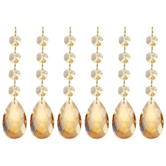 Uxcell Teardrop Crystal Chandelier Pendants Beads, 6 Pack 120mm Length 38mm Prisms Parts Beads Electroplating Gold Tone