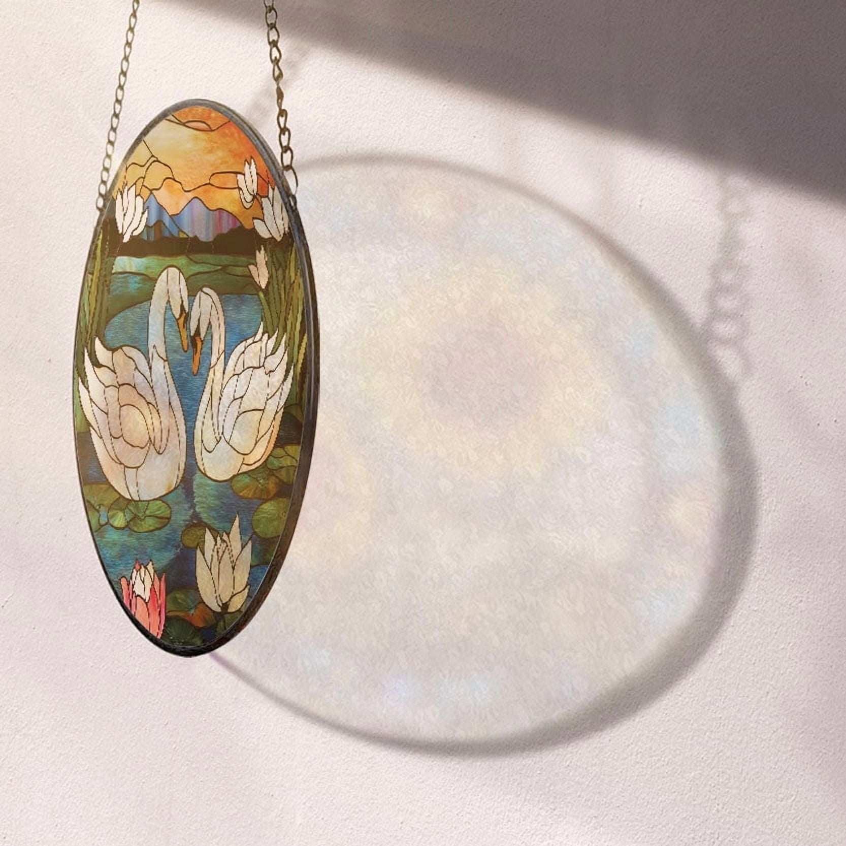 Stained Glass Window Hanging Swans - Stained Glass Window Hanging Swans, Festival Gift Ornament, Home Wall & Window Art, Brightens Any Space with Light