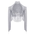 thumbnail image 7 of iiniim Girls Metallic Sequin Tassel Crop Top Cold Shoulder Cutout Back Long Sleeve Latin Jazz Dance Shirt Silver 10, 7 of 7