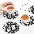 thumbnail image 3 of KLL Drink Coasters Set Octagon of 4,PU Leather Absorbent Coasters Set Decorative Coffee Cup Coasters Housewarming Gift for Home Decor-Black White Spooky Ghosts, 3 of 5