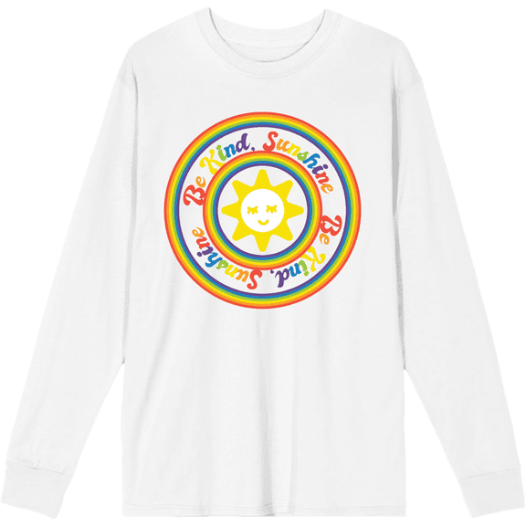 Pride "Be Kind Sunshine" Adult White Crew Neck Long Sleeve Tee-Medium