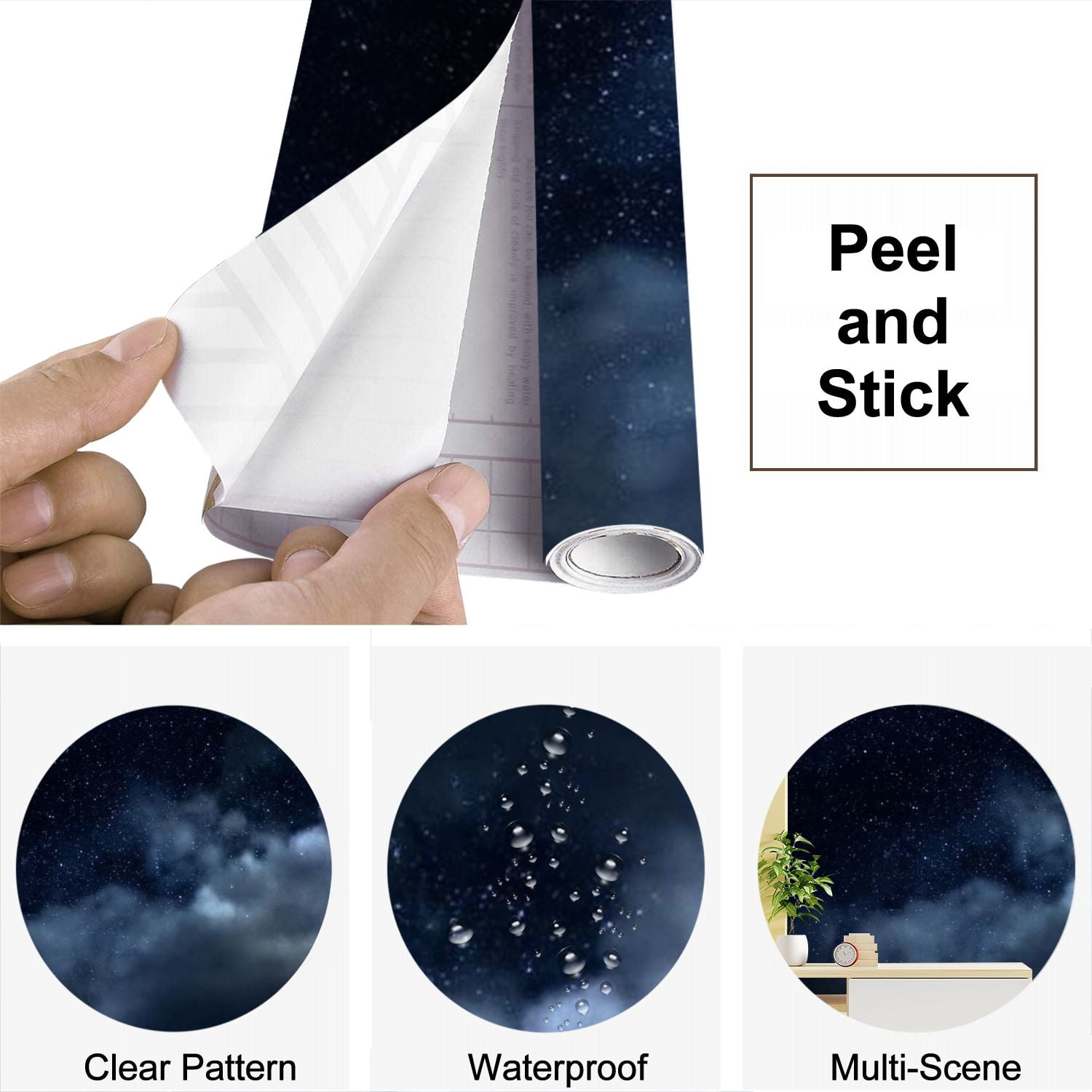 Peel and Stick Wallpaper Starry Sky Stars Clouds Modern Art Wall Mural Decor Self Adhesive and Removable 69in x 98in