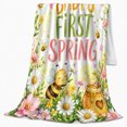 thumbnail image 2 of Baby'S First Spring Honeybee Daisy Floral Illustration, Cozy Botanical Garden Scene, Warm Flannel Blanket for Sunroom and Reading Nook, Garden Lovers Valentine's Day Gift, Artistic Home Decor, 2 of 9