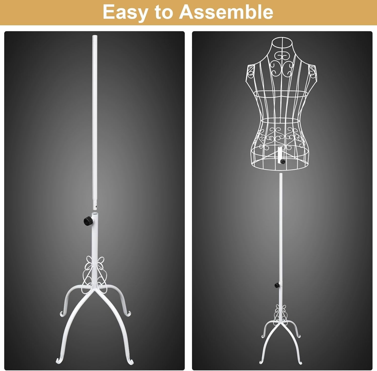 ZYPPP Vintage Adjustable Wire Dress Form Vintage, White Metal Mannequin 44"-65" Height