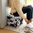thumbnail image 5 of SCRAWLGOD Cow Print Black Brown White Ottoman Cover Square Stretch Ottoman Slipcovers Soft Storage Foot Rest Cover with Nonslip Elastic Bottom for Living Room Decor, 5 of 7