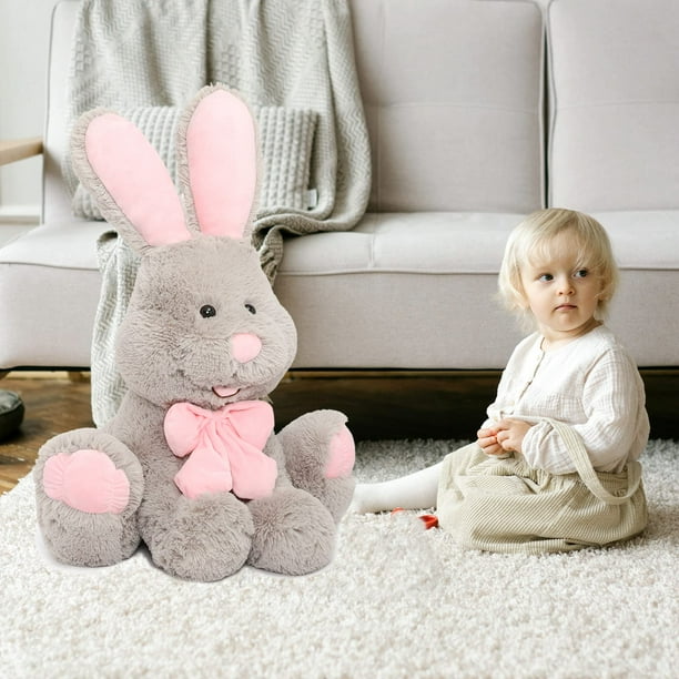 Zecatl Giant Bunny Stuffed Animal 27 Large Stuffed Bunny Grey Easter Rabbit Stuffed Animal With Pink Ear Soft Giant Stuffed Bunny Plush Toy Gift Fo