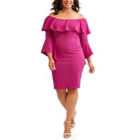 Women's Plus Ruffle Off Shoulder Bell Sleeve Dress