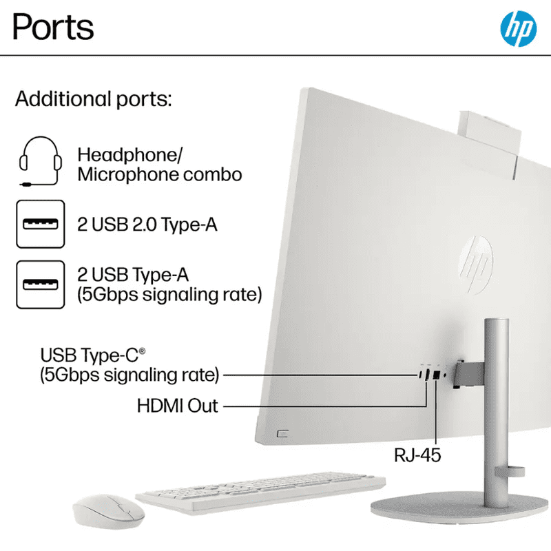 HP 27" FHD Touchscreen All-in-One Desktop Computer, Intel 12-Core Ultra 7 Processor, 32GB RAM 1.5TB Storage (1TB SSD+512GB External), Wireless Keyboard & Mouse, Windows 11, PLUSERA Earphones, White