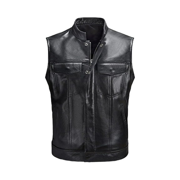 Bcfgryg Men'S Trendy Fashionable Cool And Handsome Zipper Button Motorcycle Casual Leather Vest Men's Work Vest