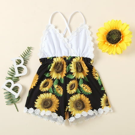 

Baby girl jumpsuit Toddler Baby Girls Ruffles Sunflower Printed Backless Suspender Romper Jumpsuit Fragarn