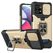 For Motorola G Stylus 5G 2023 Case with Card Holder & 360° Magnetic Ring Stand Heavy Duty Camera Lens Slide Dual Layer Shockproof Hidden Card Slot Slim Wallet Phone Case Cover for Women Men,Gold