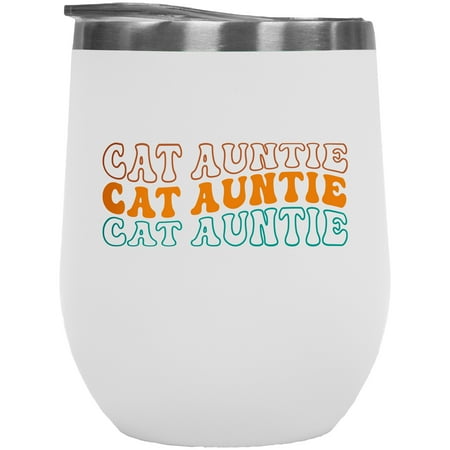 

Cat Auntie Title for an Aunt of Cats Groovy Retro Wavy Text Merch Gift White 12oz Wine Tumbler