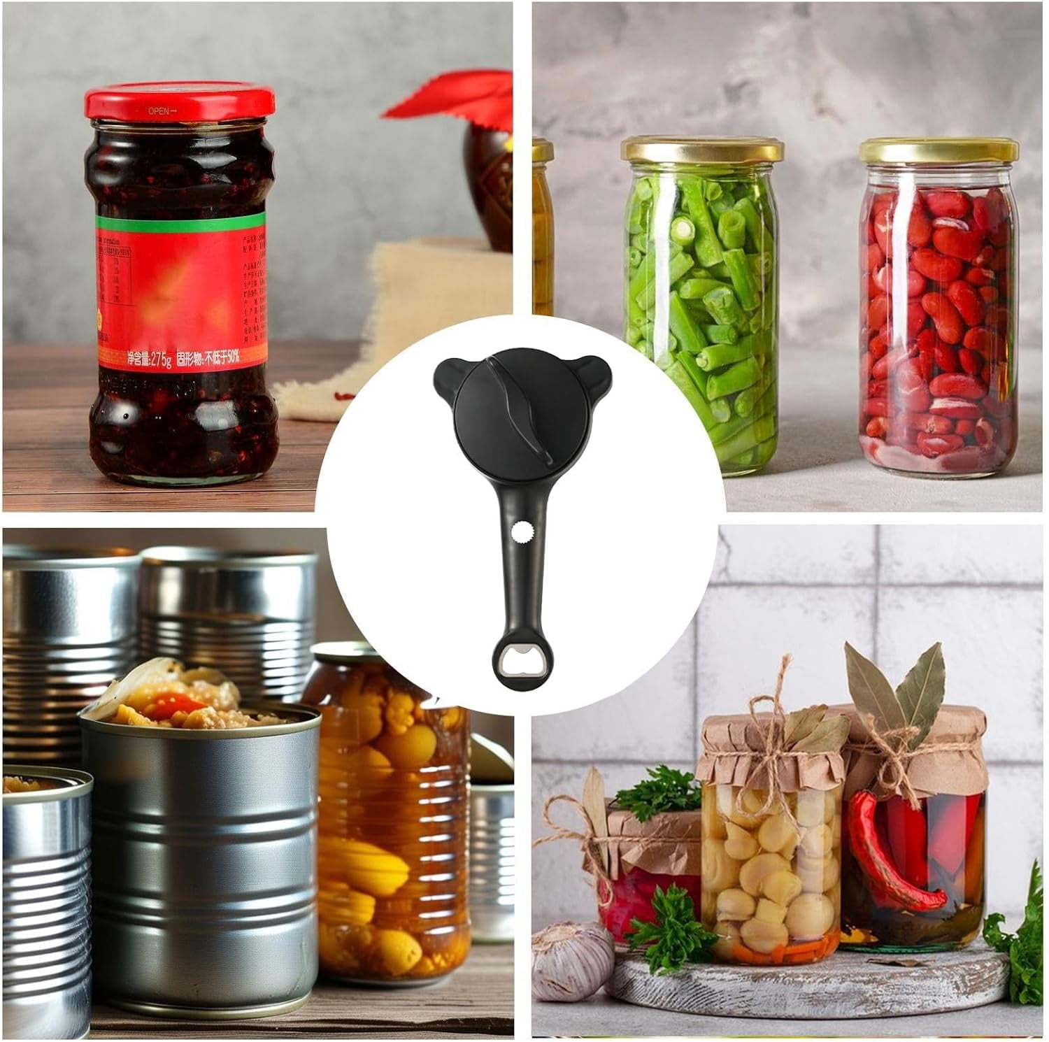 4-in-1 Adjustable Stainless Steel Jar Opener | Multi-Purpose Kitchen Tool with Non-Slip Teeth for Jars, Bottles, and Ring-Pull Cans