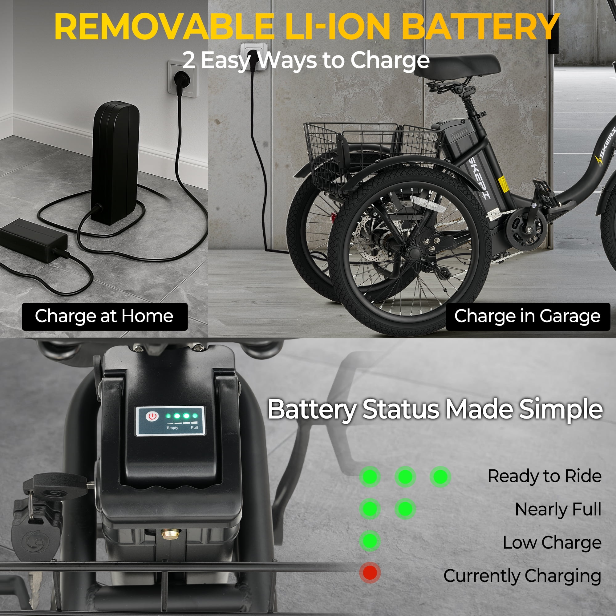 Skeri Electric Tricycle for Adults, 20” Folding Electric Trike,3 Wheels Electric Scooter Bicycle, Peak 1000W Step-Thru Etrike with 48V 20AH UL2849 Removable Battery and Large Basket