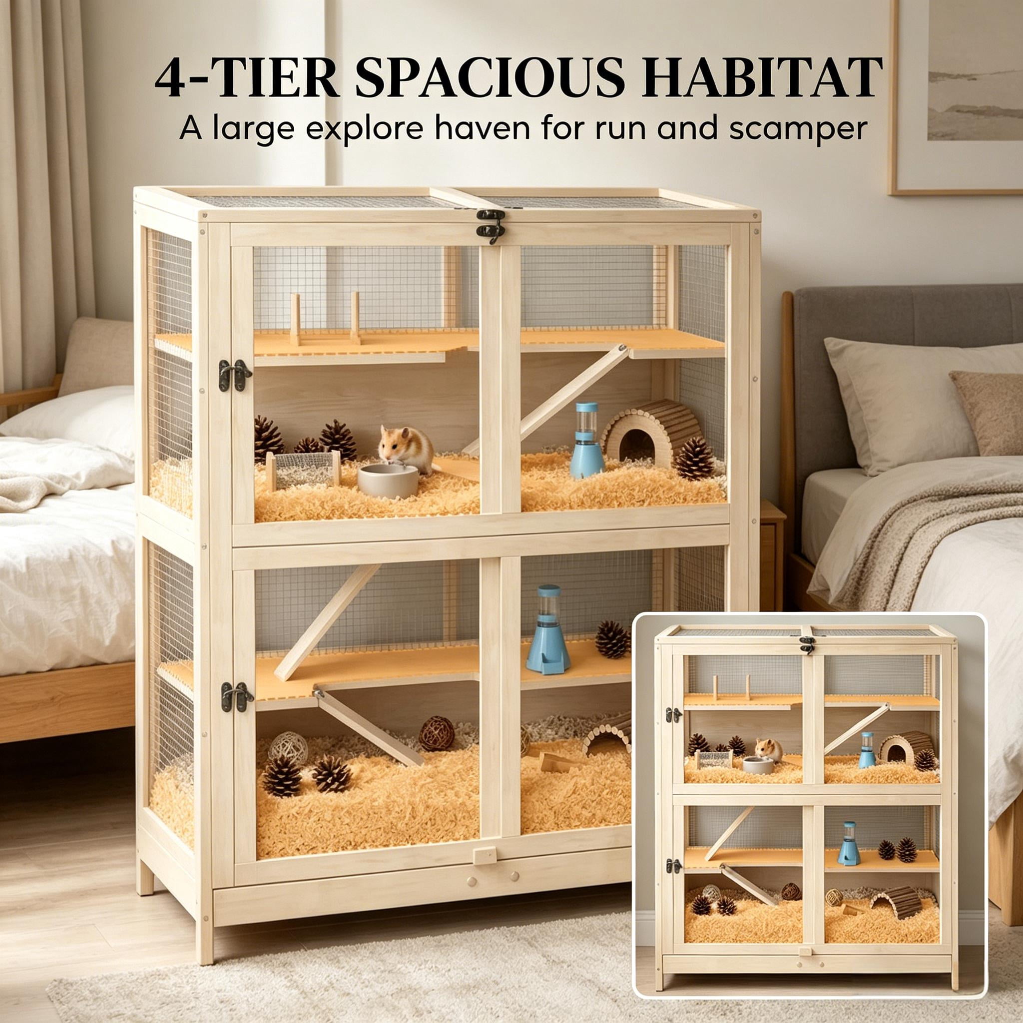 Spacious Small Animals Cage, Hamster Cage with Three Ramps, Pet Cage