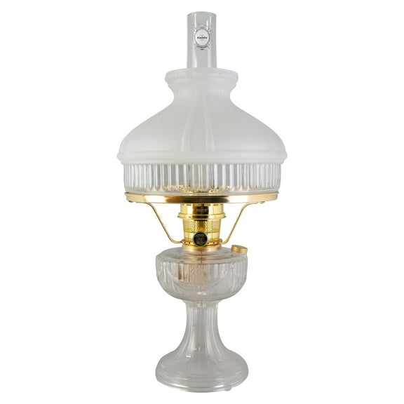 Aladdin Lincoln Drape Oil Lamp, Clear Glass Indoor Fuel Lamp with White Glass Shade, Brass Trim