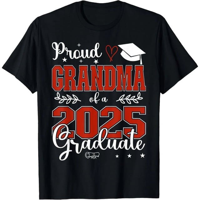 Playera Orgullosa Abuela de un Graduado de la Clase 2025 - Regalo - Mujer - Negra - Tallas: S a 4XL