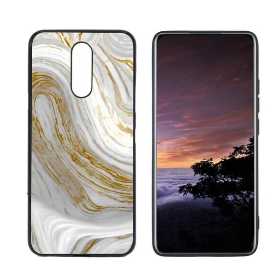 Compatible with LG X4 Phone Case, White-Golden-Marble-jpg-0-2 Case Men Women, Flexible Silicone Shockproof Case for LG X4