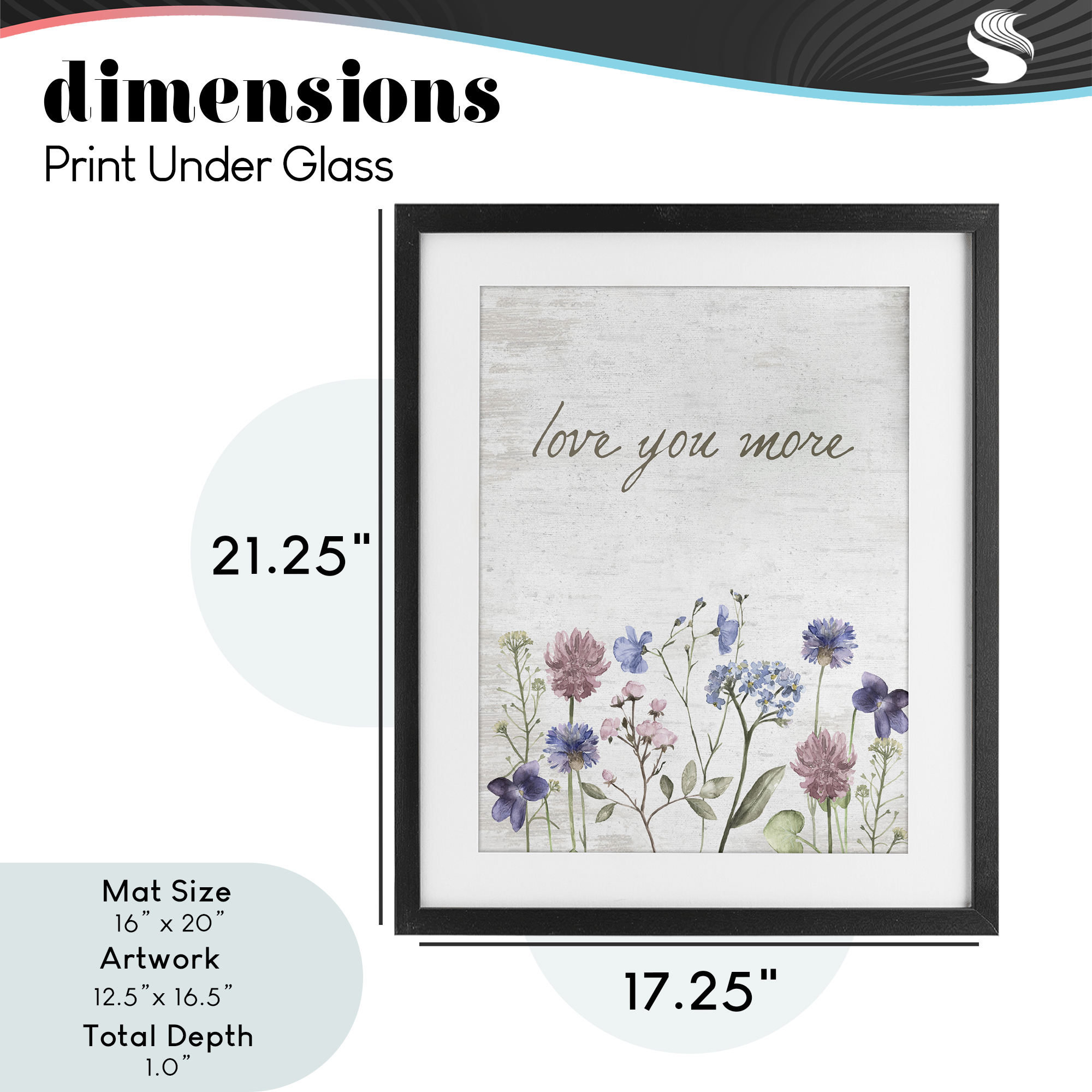 Love You More Wildflowers Black Framed Print Under Glass, design by Lettered and Lined