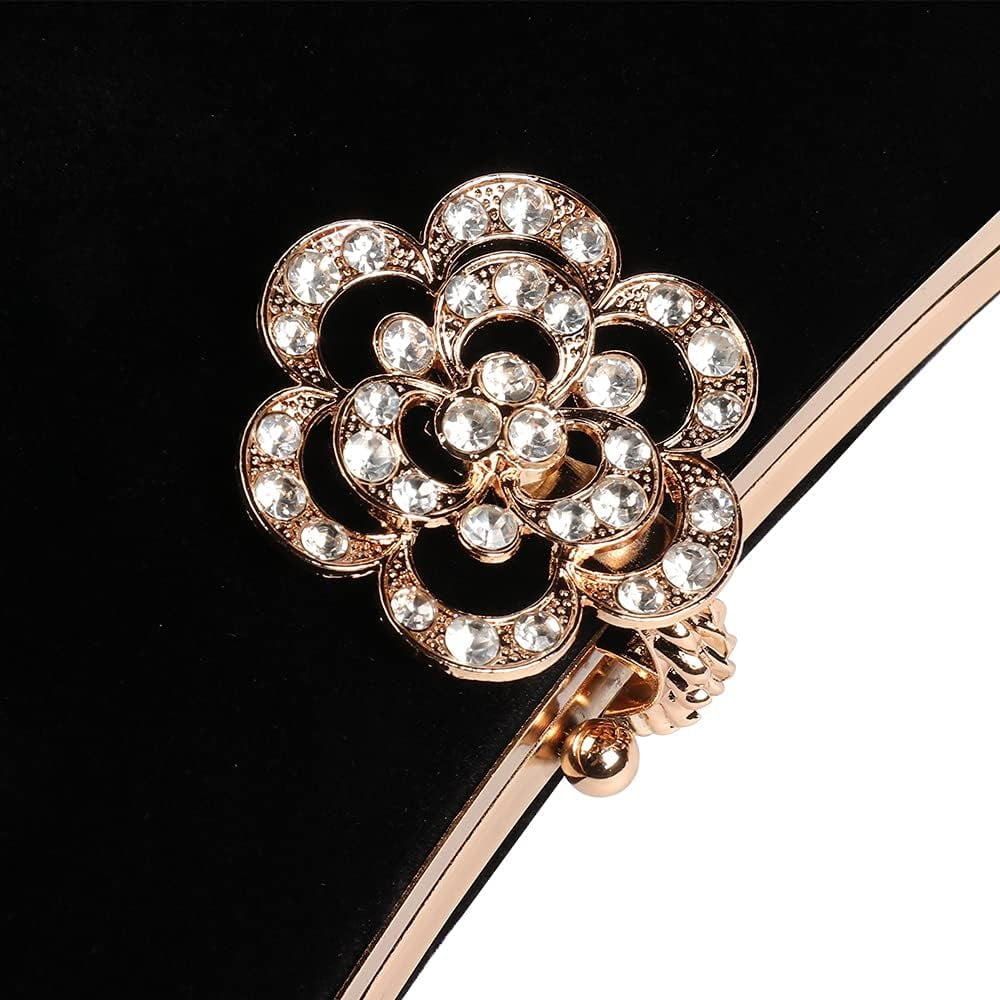 Kwuty Velvet Evening Bags For Women With Flower Closure Rhinestone Crystal Embellished Clutch Purse For Party Wedding