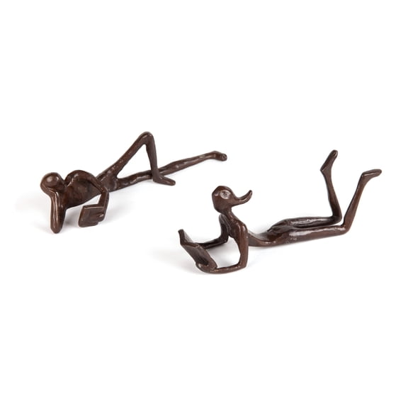 Danya B. Man and Woman Leisurely Reading a Book Bronze Sculptures – Metal Shelf Decor (Set of 2)