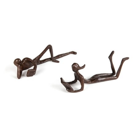 - Danya B. Man and Woman Leisurely Reading a Book Bronze Sculptures – Metal Shelf Décor (2 piece set)