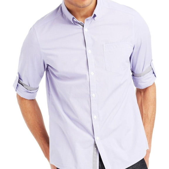 Kenneth Cole Mens Micro Check Button Up Shirt, Purple, XX-Large