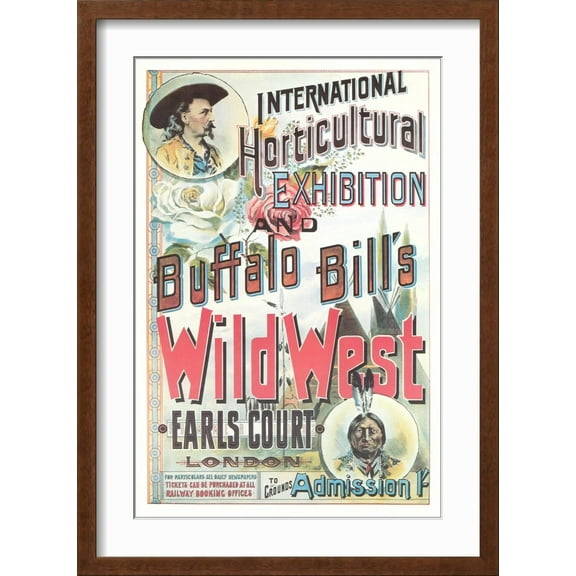 Art.com Buffalo Bill's Wild West Show Poster, England Art Print, Brown Frame Wall Art, 17" x 23"