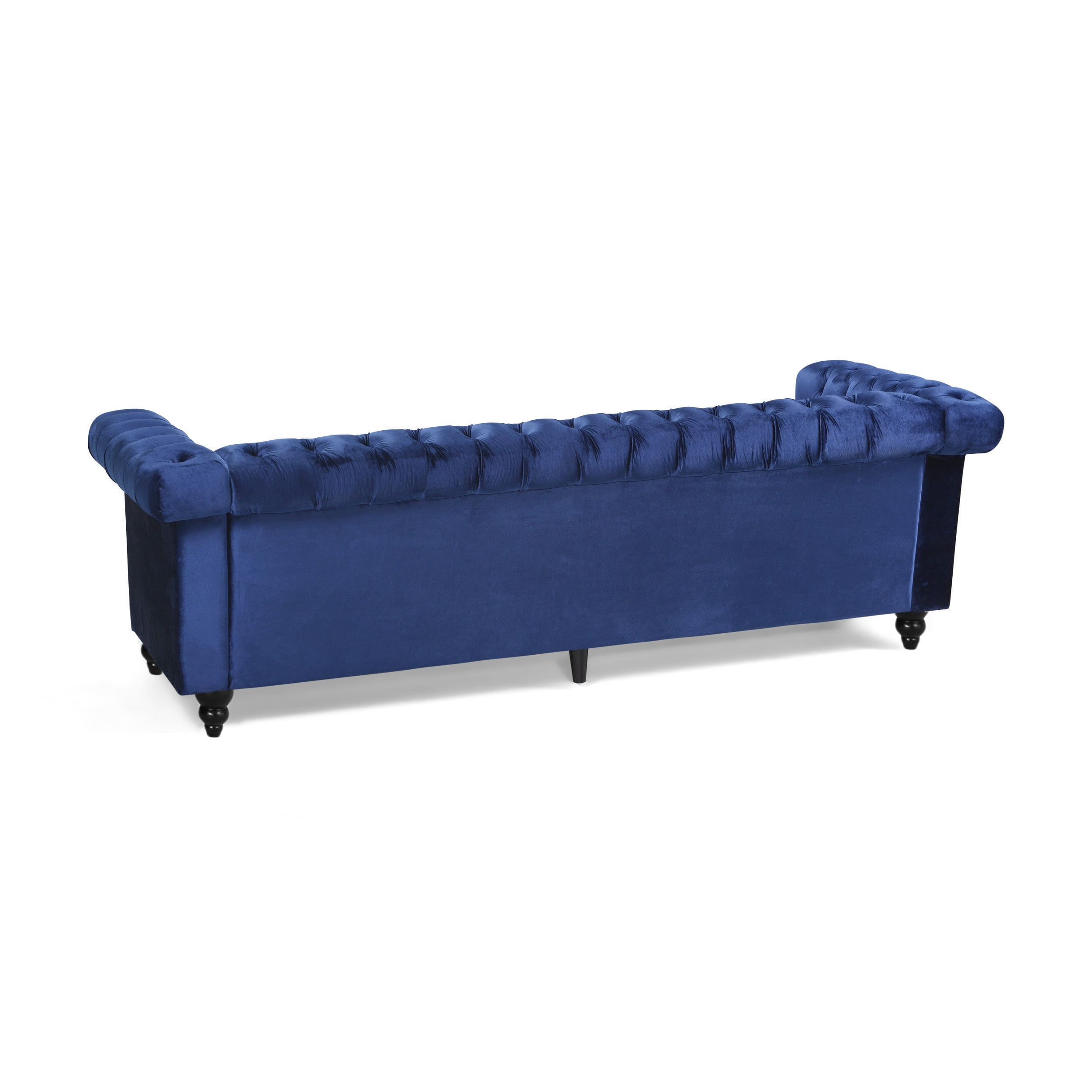 Noble House Kabella Button Tufted Sofa, Midnight Blue, Dark Brown