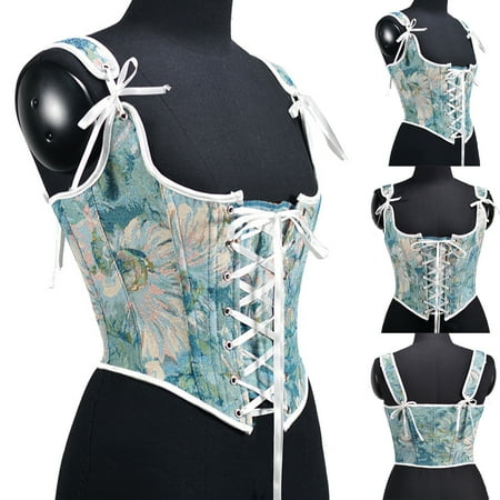 

Body Shaper For Women Deals Kizly Waist Trainer For Women Women Casual Sexy Eyelet Lace-up Floral Print Fishbone Court Vintage Corset Straps Tank Top Summer Savings Clearance!