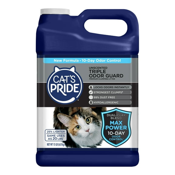 Cat's Pride Max Power Triple Odor Guard Unscented Clumping Cat Litter, 15 lb Jug