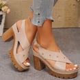 thumbnail image 3 of Platform Heels for Women Peep Toe Slingback Sandals Crooss Band Studded Chunky Lug Sole High Heeled Pumps Shoes Beige Size 8.5, 3 of 6