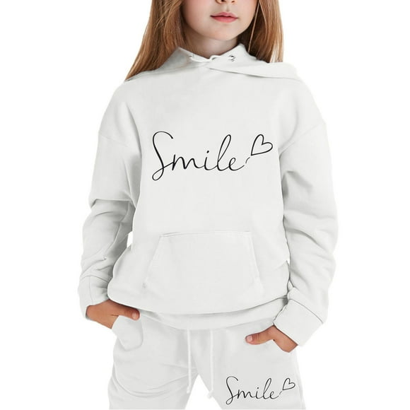 MEZZALL Enfant Enfants Garçons Filles Manches Longues à Lettres Imprimées Survêtement Léger Ensemble Chandail à Capuchon Chandails et Pantalons Longs Tenue Coupe Décontractée Tout-Petit Tenue Quotidienne, Blanc, 12-13 Ans