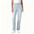 thumbnail image 4 of Kinrui Straight Leg Faux Jeans for Women Stretchy High Rise Flare Denim Pants with Pocket Gray M, 4 of 6