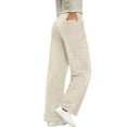 thumbnail image 6 of Womens Corduroy Pants Casual High Waisted Elastic Drawstring Cargo Loose Fit Wide Leg Pants with Pockets Beige M, 6 of 7