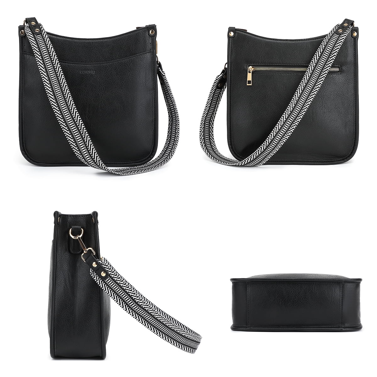 Crossbody Bags for Women Trendy Handbags Vegan Leather Shoulder Bag Black Crossbody Purse with Adjustable Straps