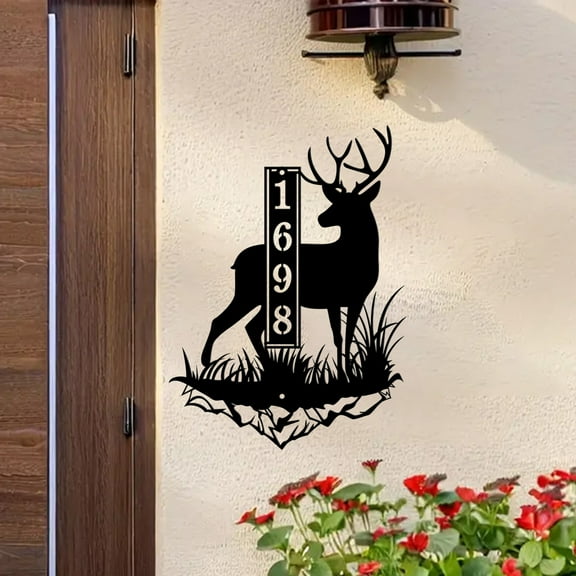 Custom Personalized Metal Whitetail Deer Buck Nature Scene Hunting Camp Cabin Lodge Ranch Vertical Address Welcome Plaque Sign