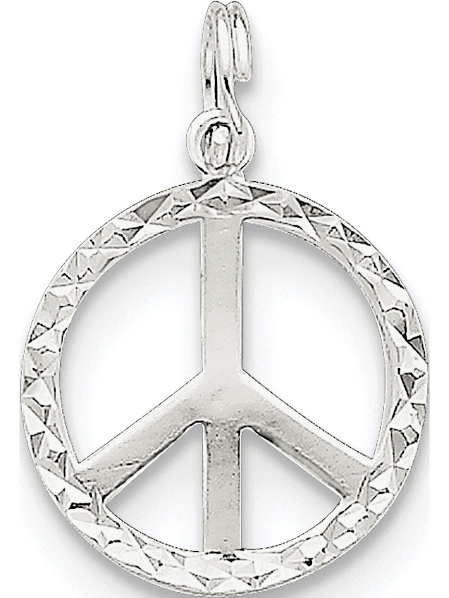 925 Sterling Silver Diamond-Cut Peace Symbol Charm Pendant