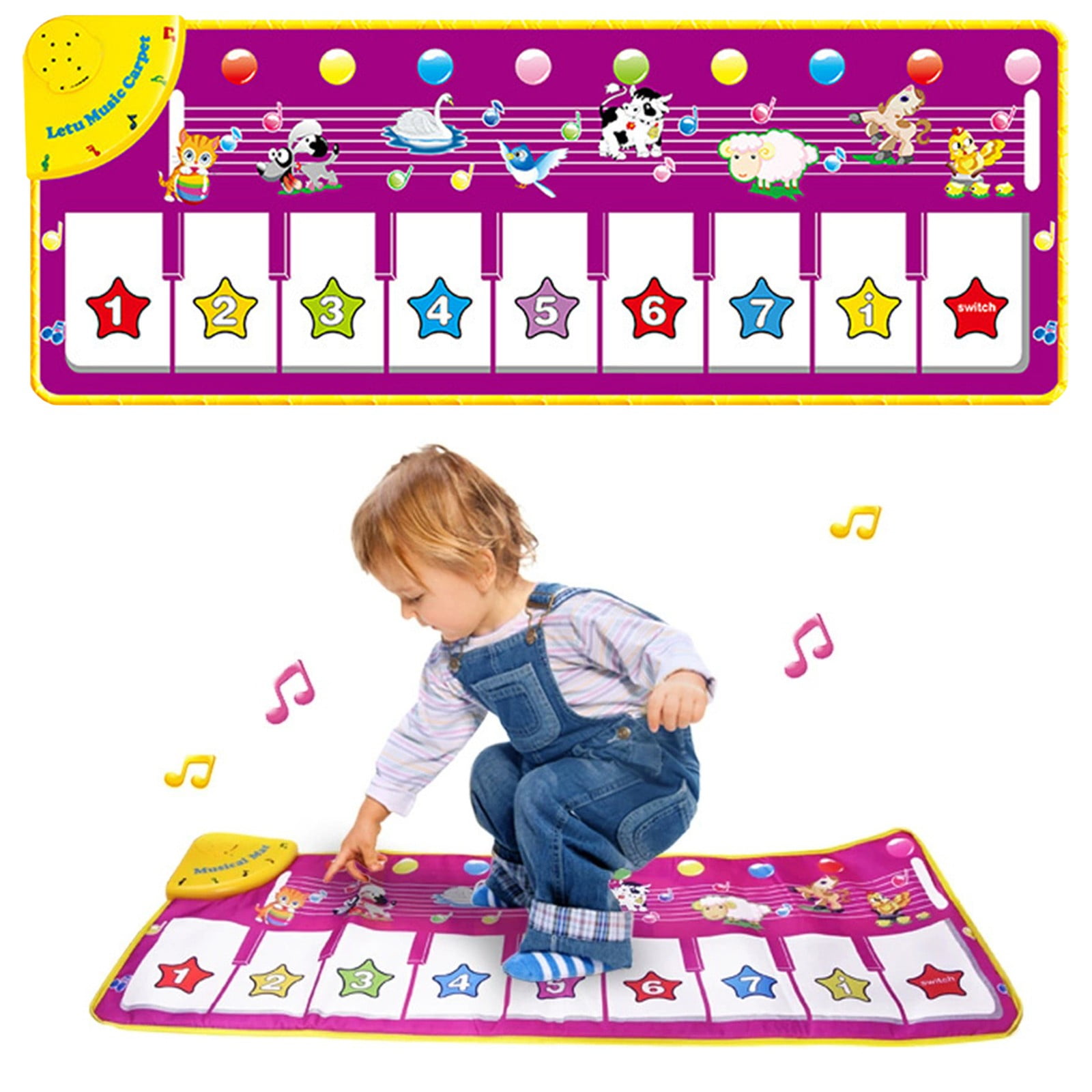 LGHDIWN Kids Musical Piano Mats, Musical Toys Baby Floor Piano Keyboard Mat Carpet Animal Blanket Touch Playmat Early Education Toys for 1 2 3 4 5 6+ Year Girls Boys Toddlers