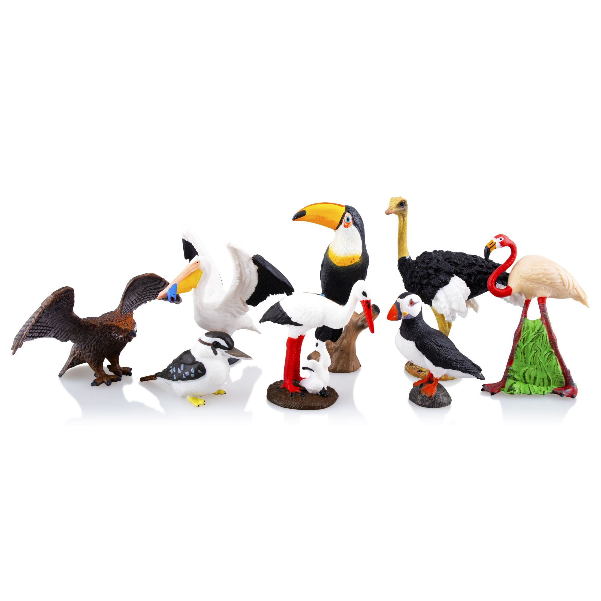 TOYMANY 8PCS Realistic Bird Animals Figurines, 24" Plastic Tropical