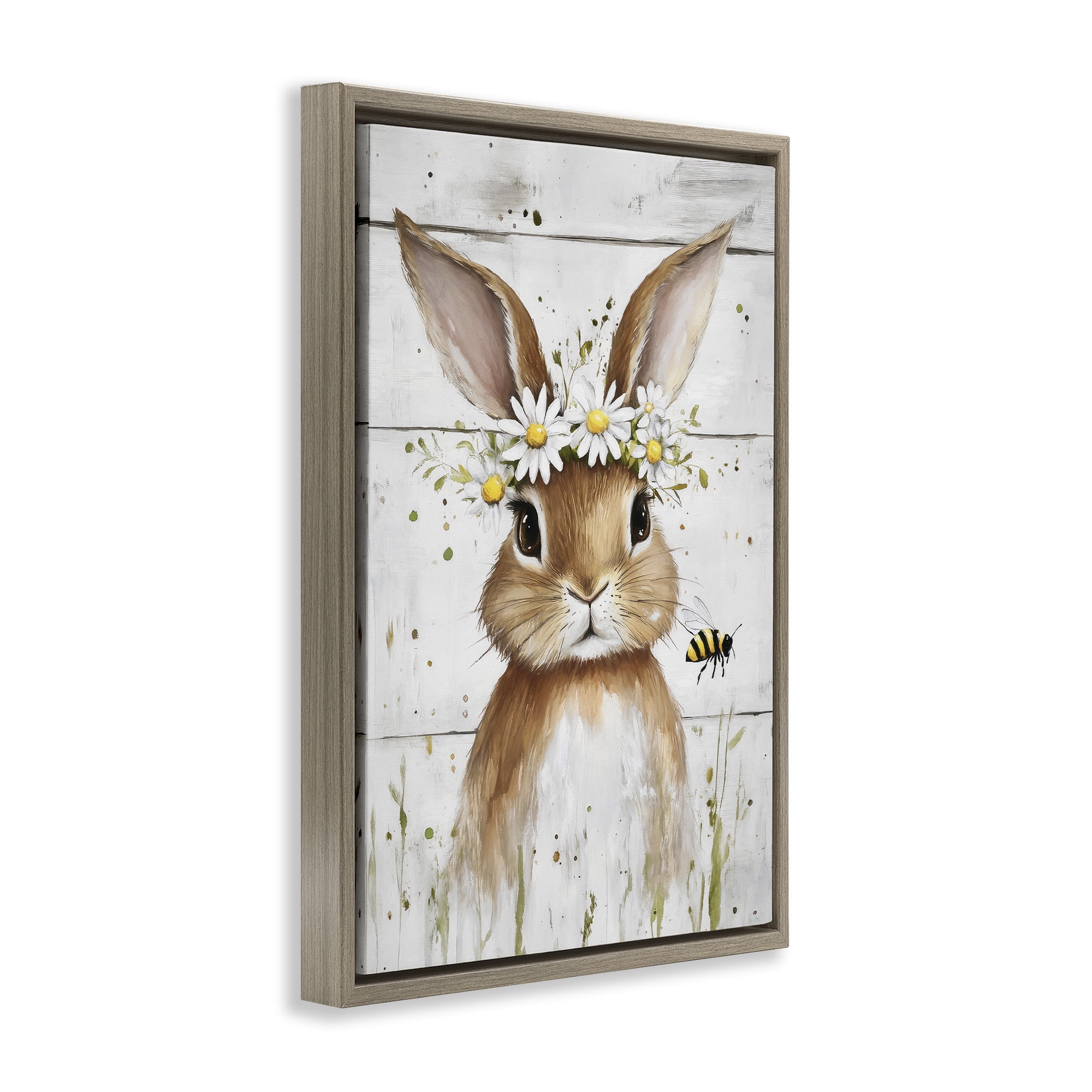 Stupell Industries The Bunny & The Bee Brown Framed Floater Canvas Wall Art, design by Tina LeCour