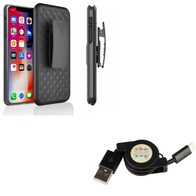 Case Belt Clip w USB Cable for iPhone XR Holster Swivel Cover